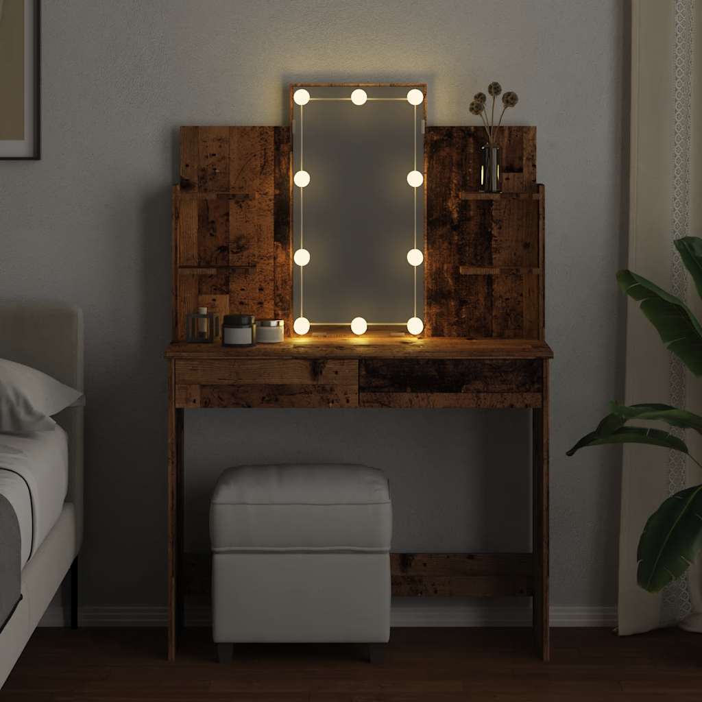 Coiffeuse avec lumières LED vieux bois 96x40x142 cm - XIOS
