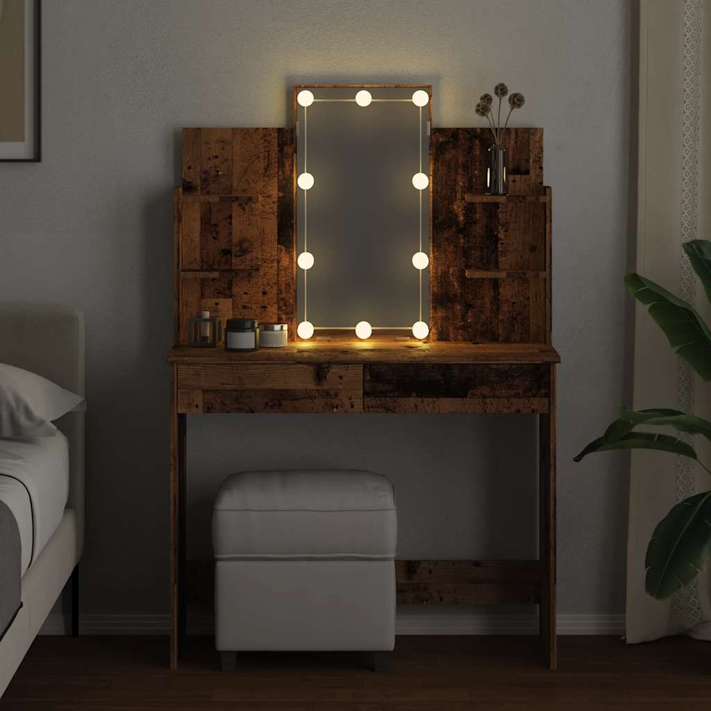 Coiffeuse avec lumières LED vieux bois 96x40x142 cm - XIOS