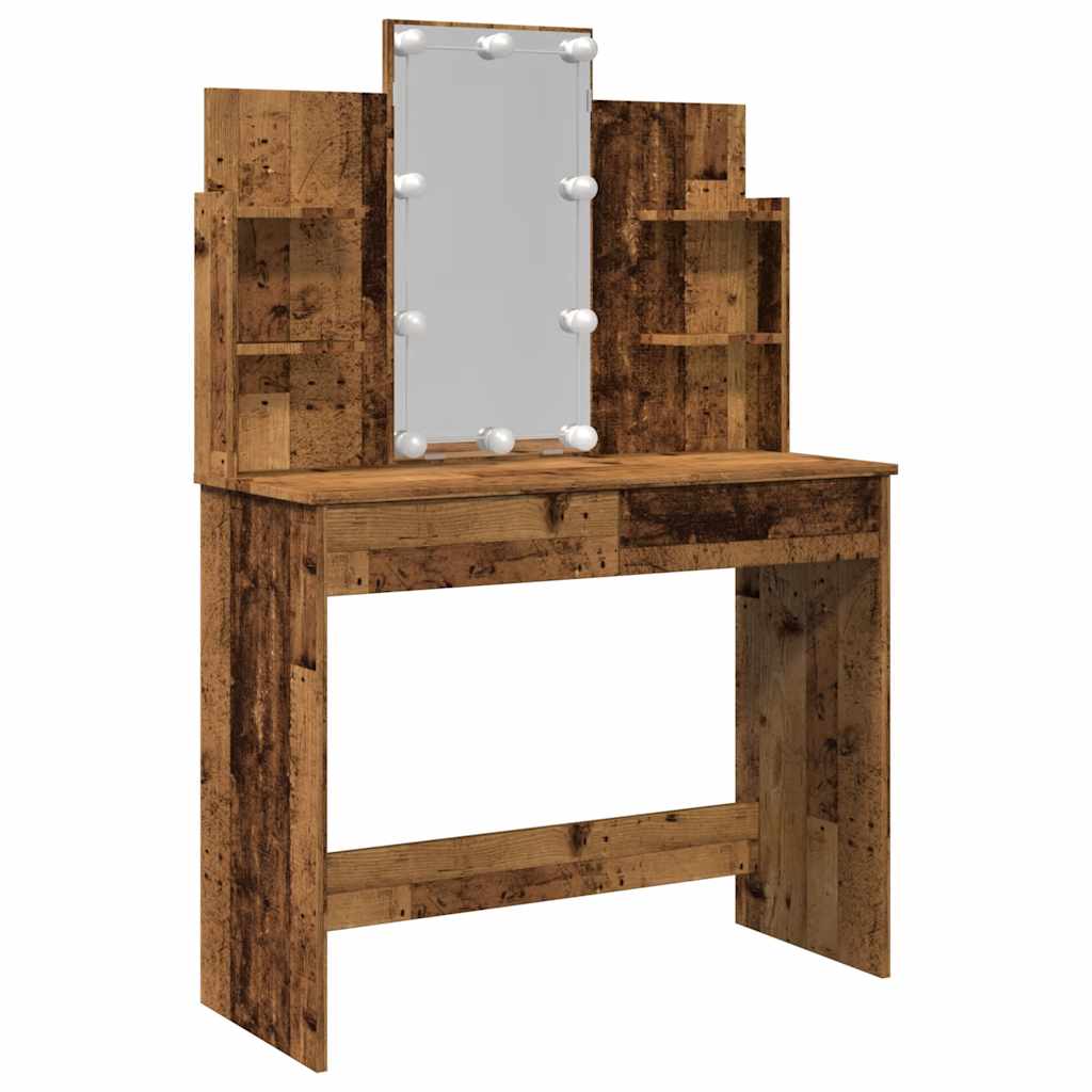 Coiffeuse avec lumières LED vieux bois 96x40x142 cm - XIOS