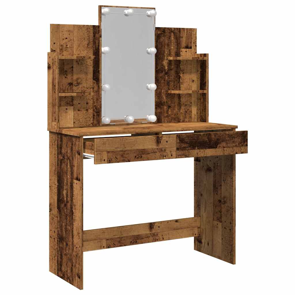 Coiffeuse avec lumières LED vieux bois 96x40x142 cm - XIOS