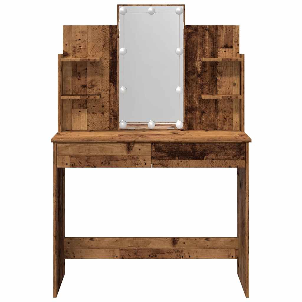 Coiffeuse avec lumières LED vieux bois 96x40x142 cm - XIOS