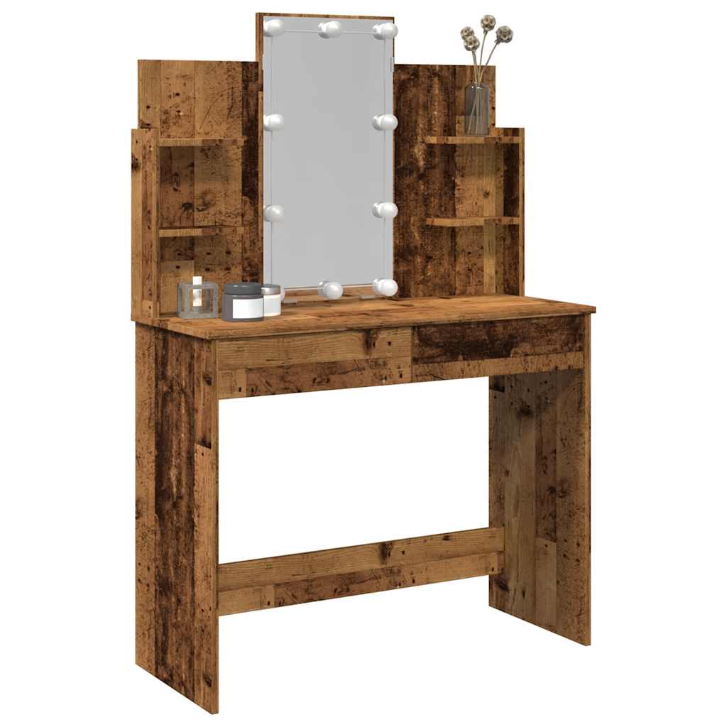 Coiffeuse avec lumières LED vieux bois 96x40x142 cm - XIOS