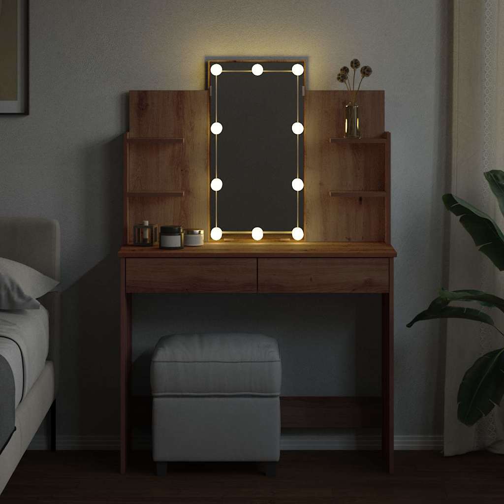 Coiffeuse avec lumières LED chêne artisanal 96x40x142 cm - XIOS