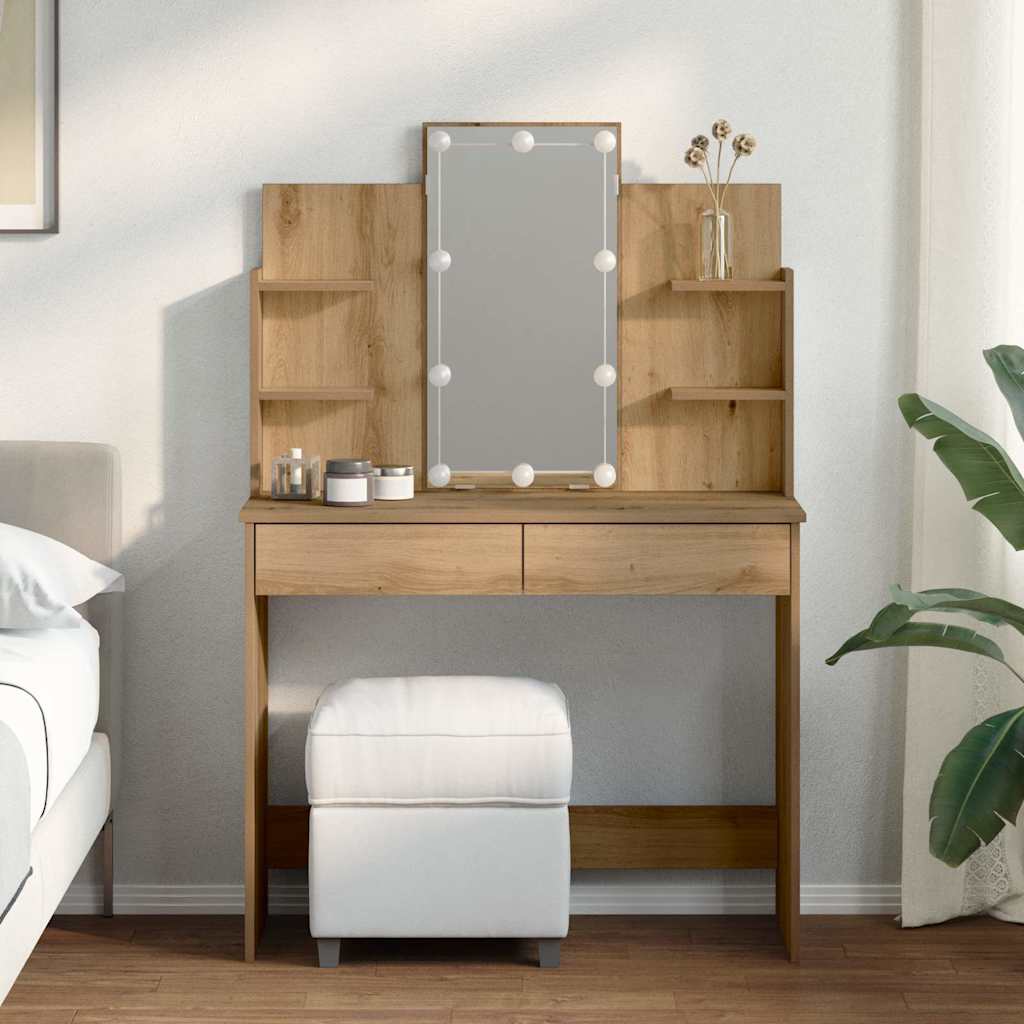 Coiffeuse avec lumières LED chêne artisanal 96x40x142 cm - XIOS