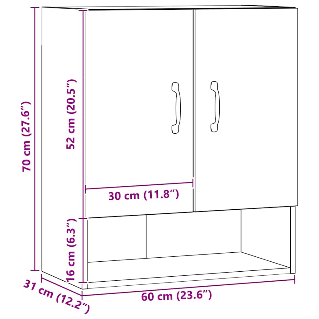 Armoire murale chêne artisanal 60x31x70 cm bois d'ingénierie - XIOS
