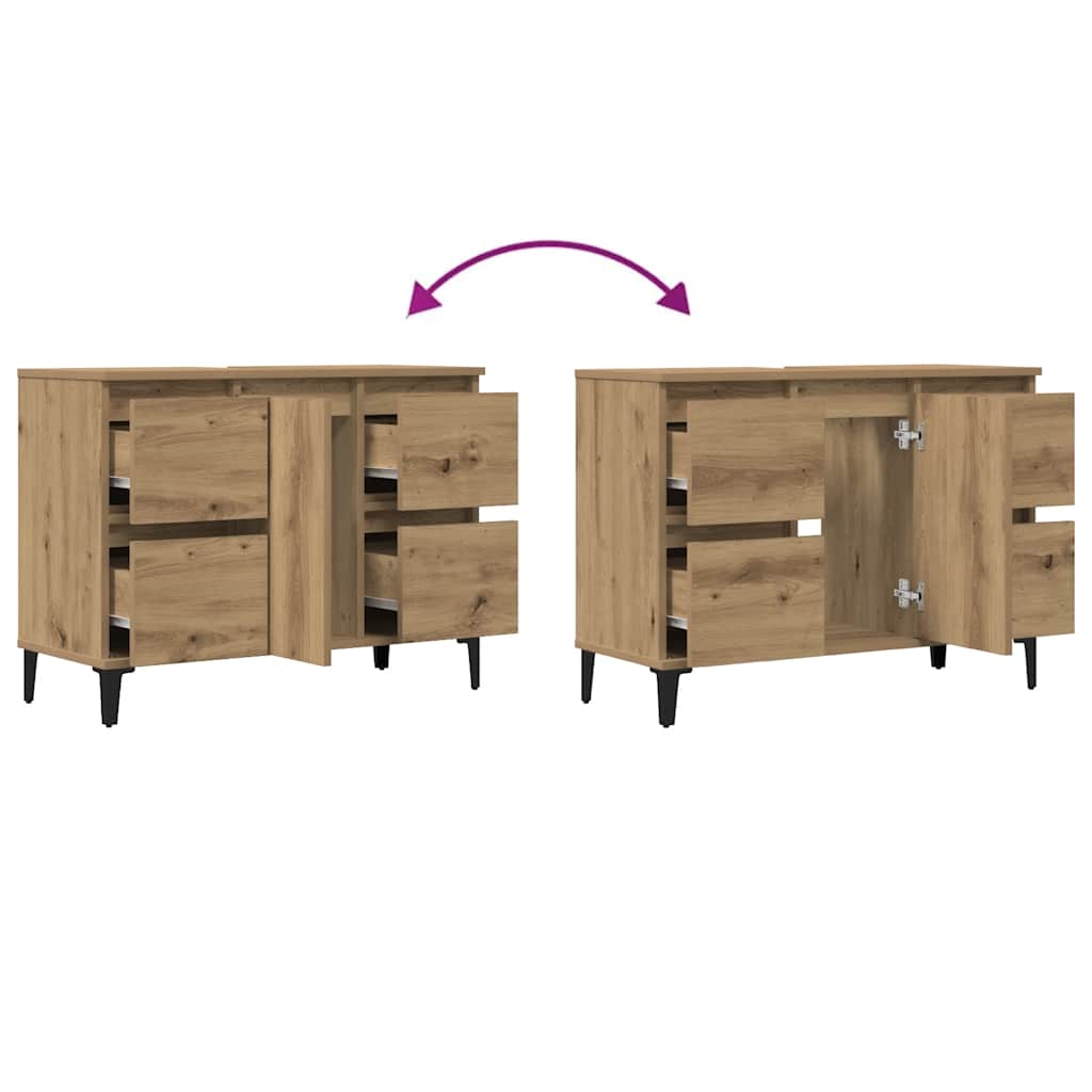 Armoire d'évier chêne artisanal 80x33x60 cm bois d'ingénierie - XIOS