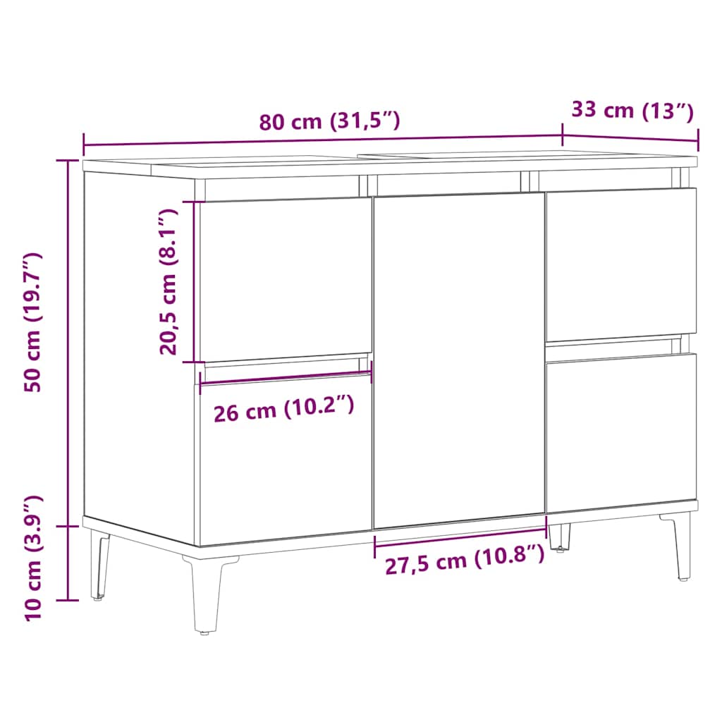 Armoire d'évier chêne artisanal 80x33x60 cm bois d'ingénierie - XIOS