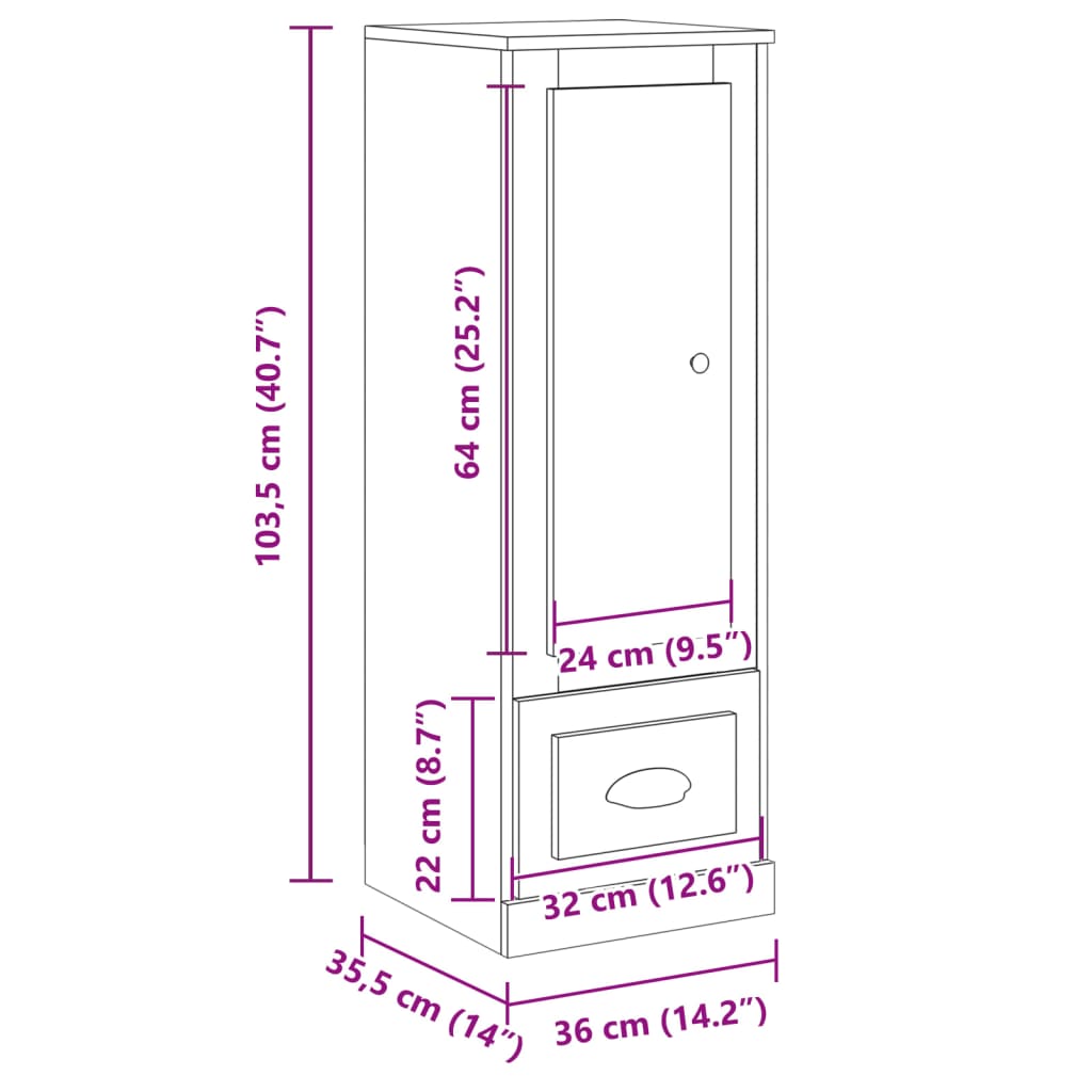 Buffet haut vieux bois 36x35,5x103,5 cm bois d'ingénierie - XIOS
