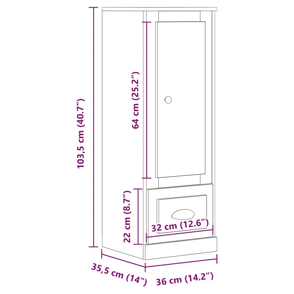 Buffet haut chêne artisanal 36x35,5x103,5 cm bois d'ingénierie - XIOS
