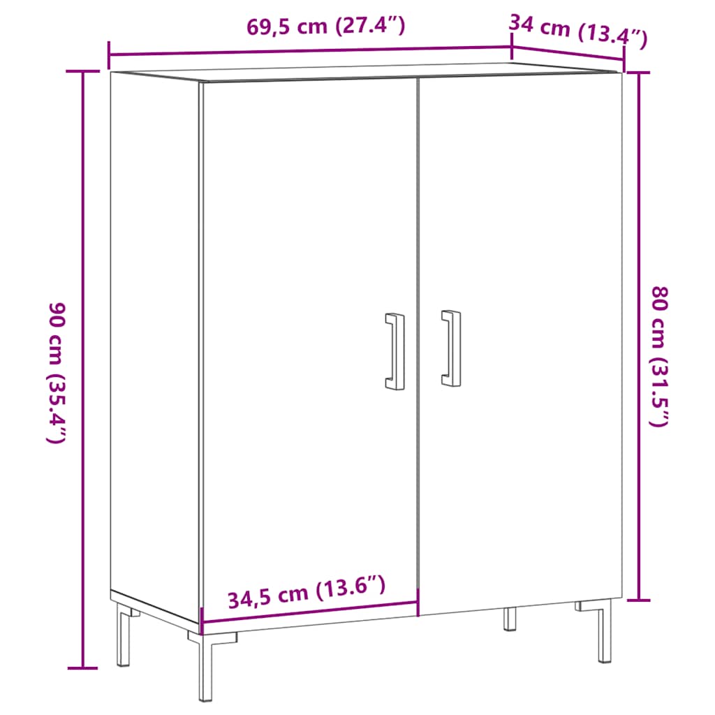 Buffet vieux bois 69,5x34x90 cm bois d'ingénierie - XIOS