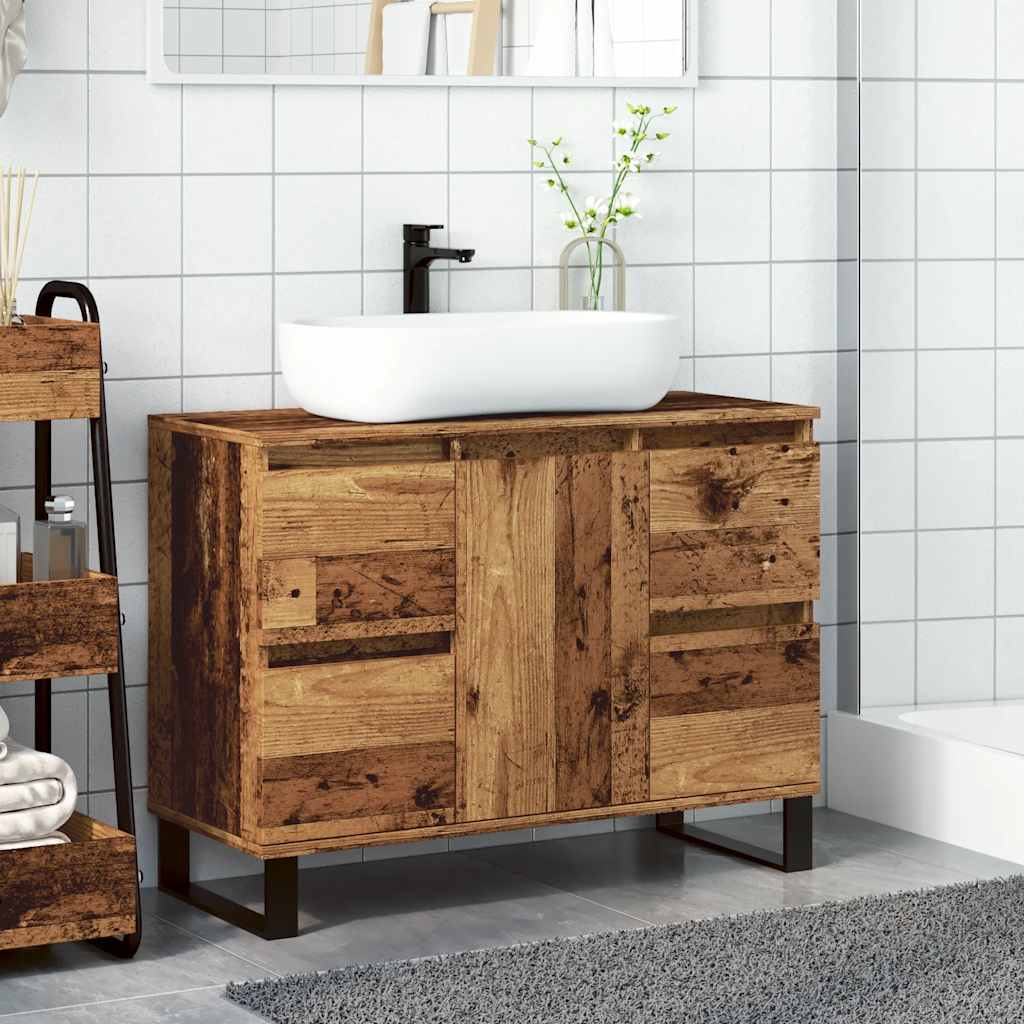 Armoire de salle de bain vieux bois 80x33x60 cm bois ingénierie - XIOS