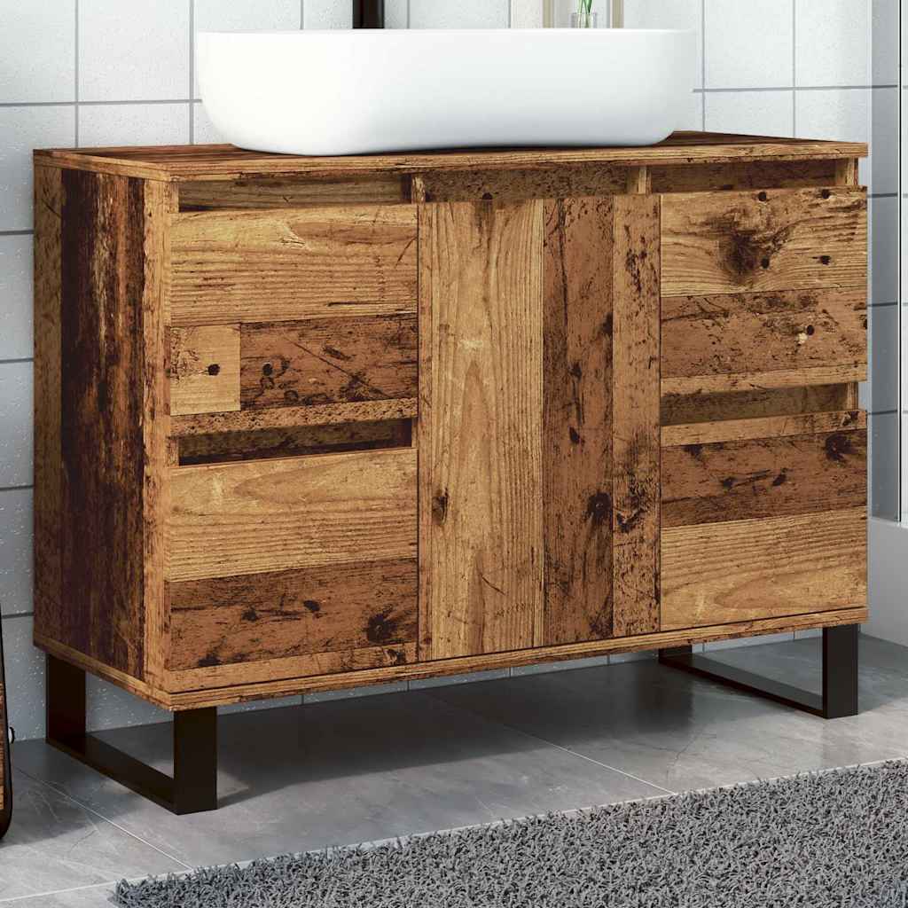 Armoire de salle de bain vieux bois 80x33x60 cm bois ingénierie - XIOS