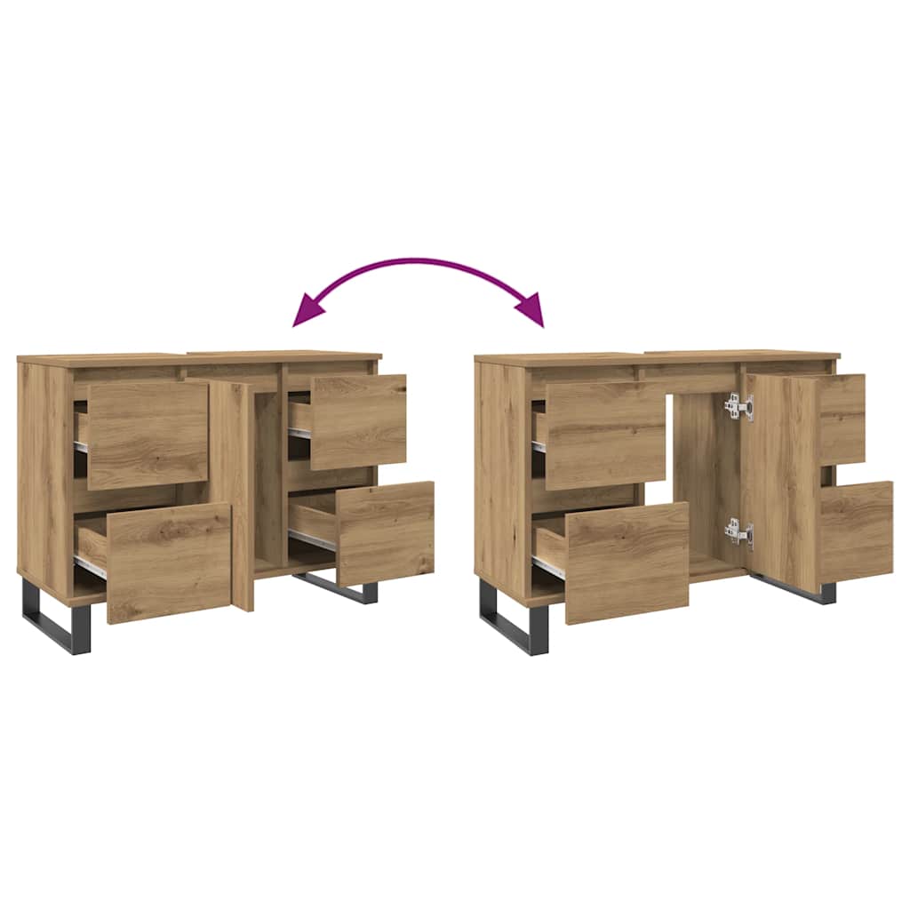 Armoire de lavabo de salle de bain chêne artisanal 65x33x60 cm - XIOS