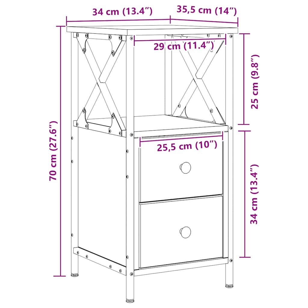 Table de chevet chêne artisanal 34x35,5x70 cm bois d'ingénierie - XIOS