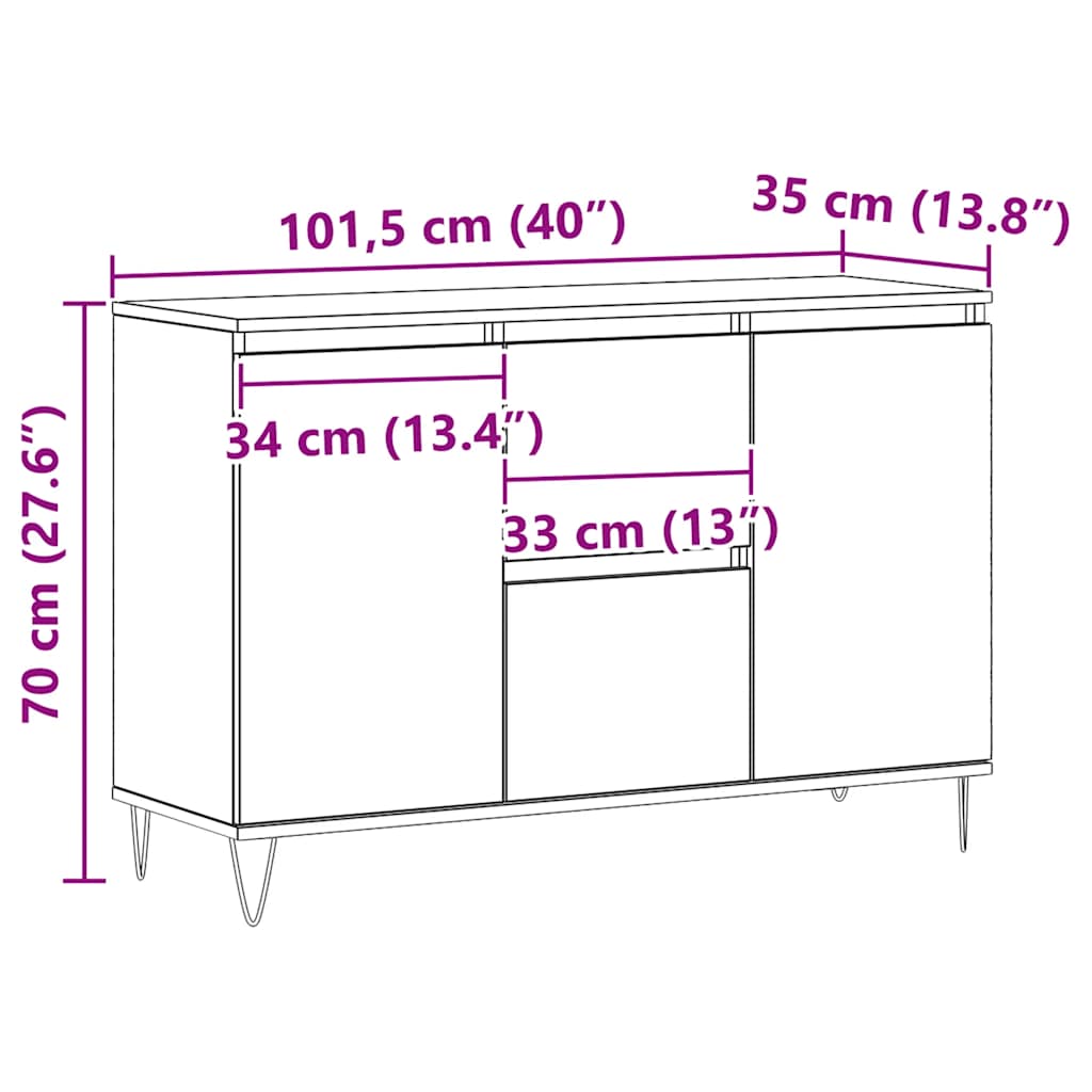 Buffet chêne artisanal 101,5x35x70 cm bois d'ingénierie - XIOS
