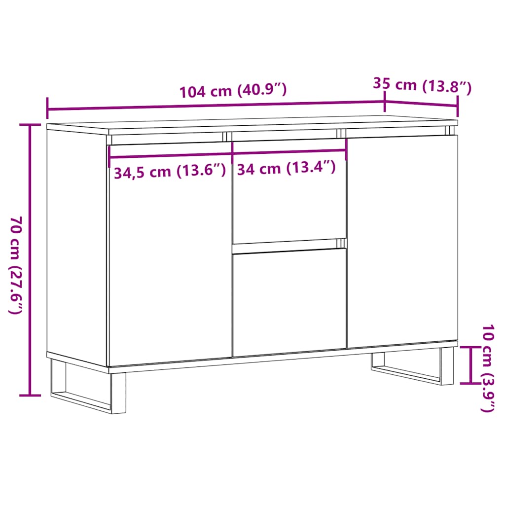 Buffet vieux bois 101,5x35x70 cm bois d’ingénierie - XIOS