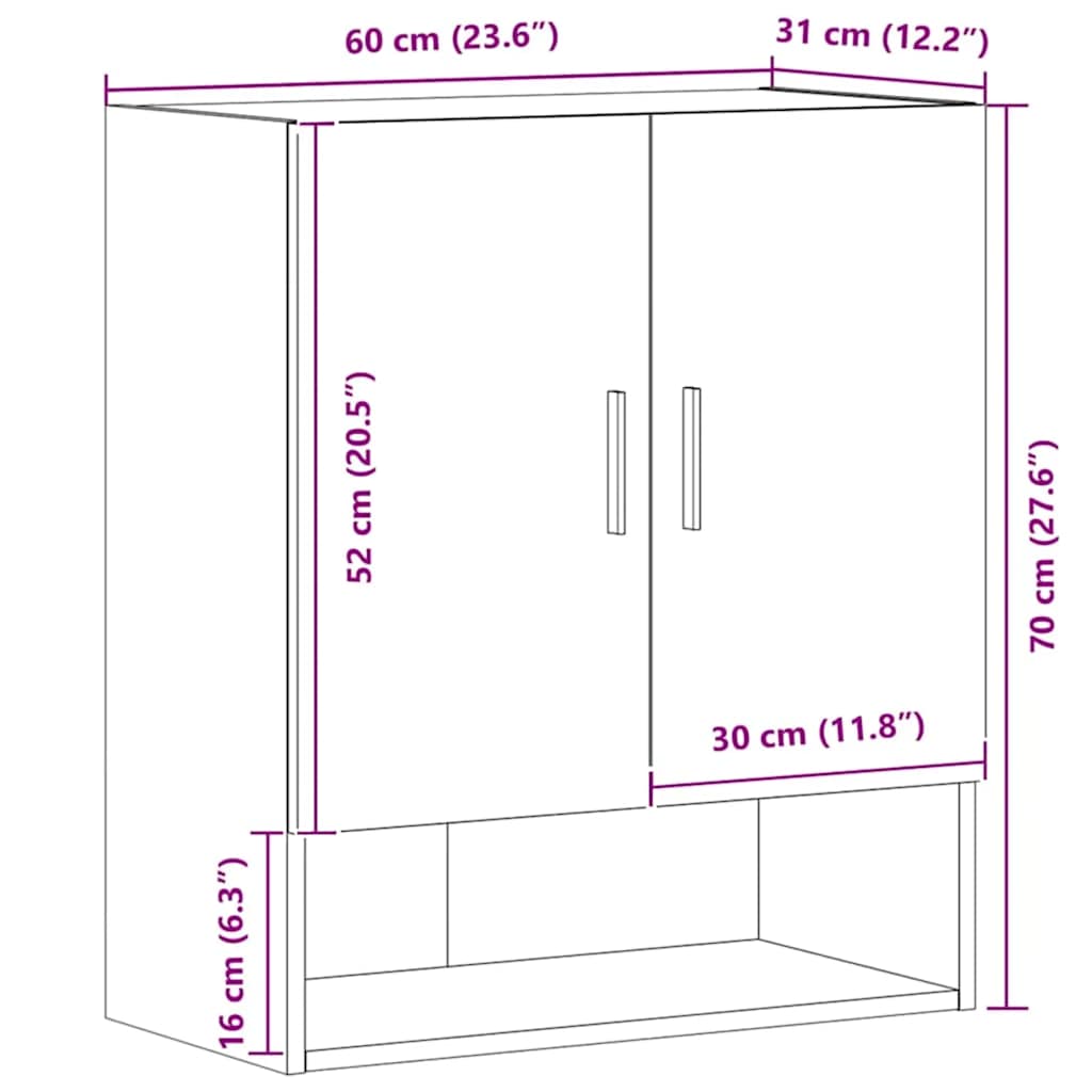 Armoire murale chêne artisanal 60x31x70 cm bois d'ingénierie - XIOS