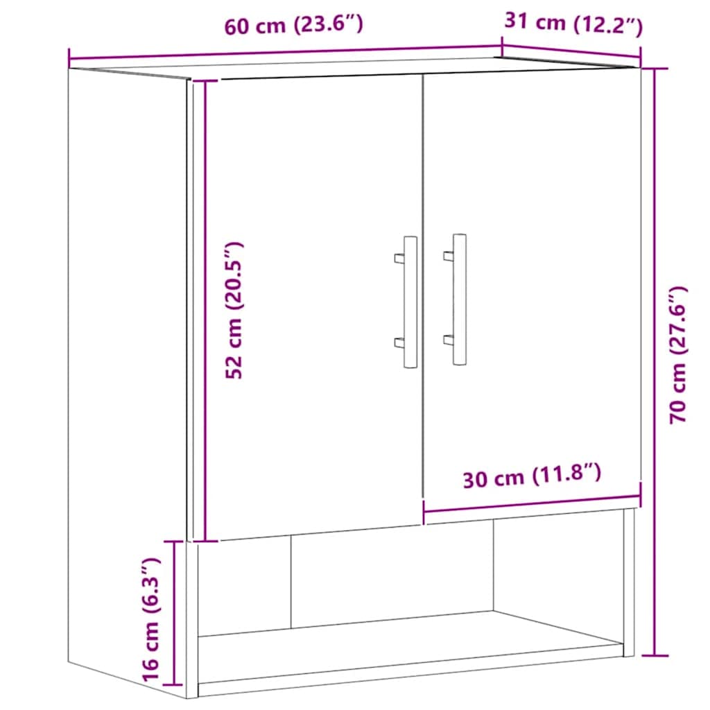 Armoire murale chêne artisanal 60x31x70 cm bois d'ingénierie - XIOS