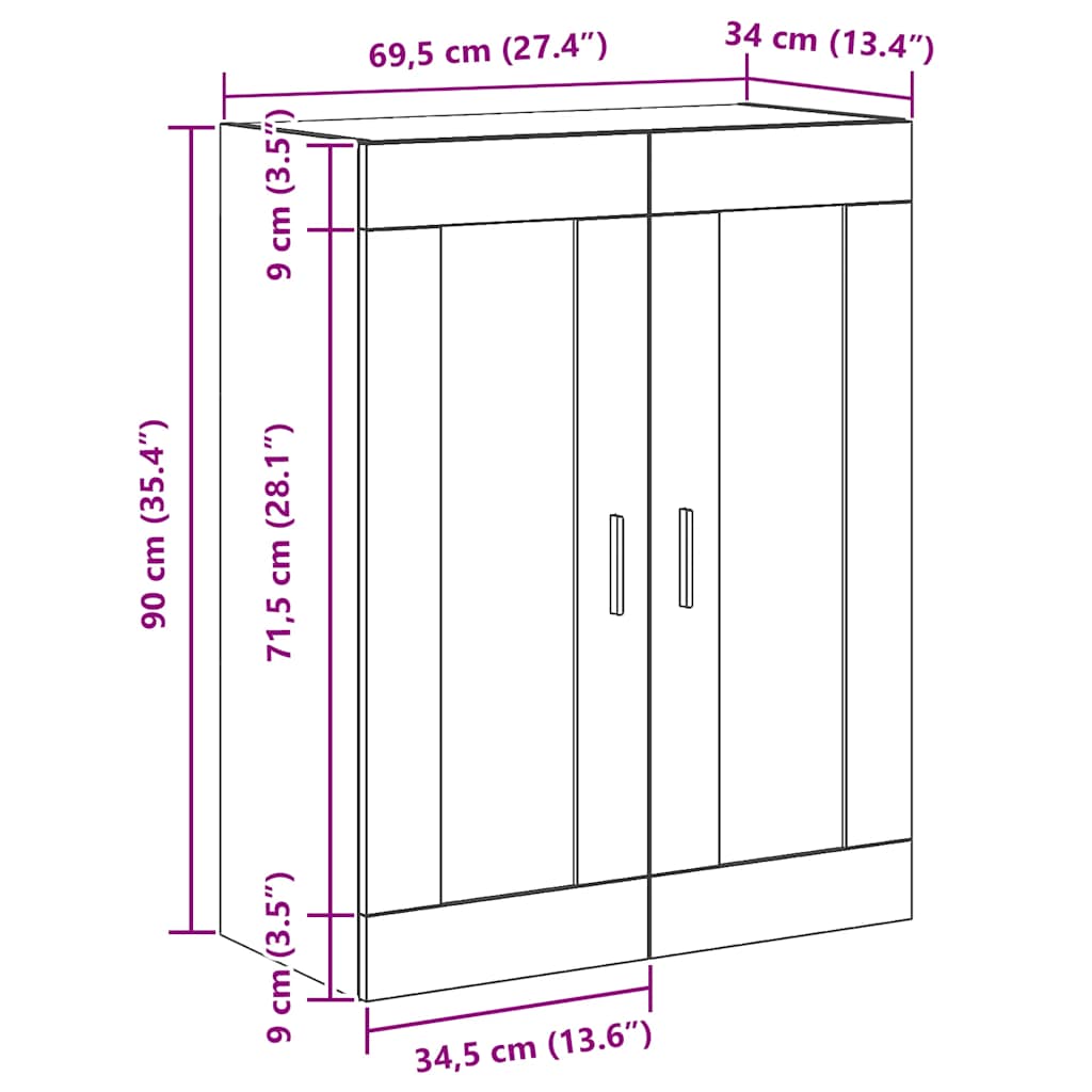 Armoire murale chêne artisanal 69,5x34x90 cm bois d'ingénierie