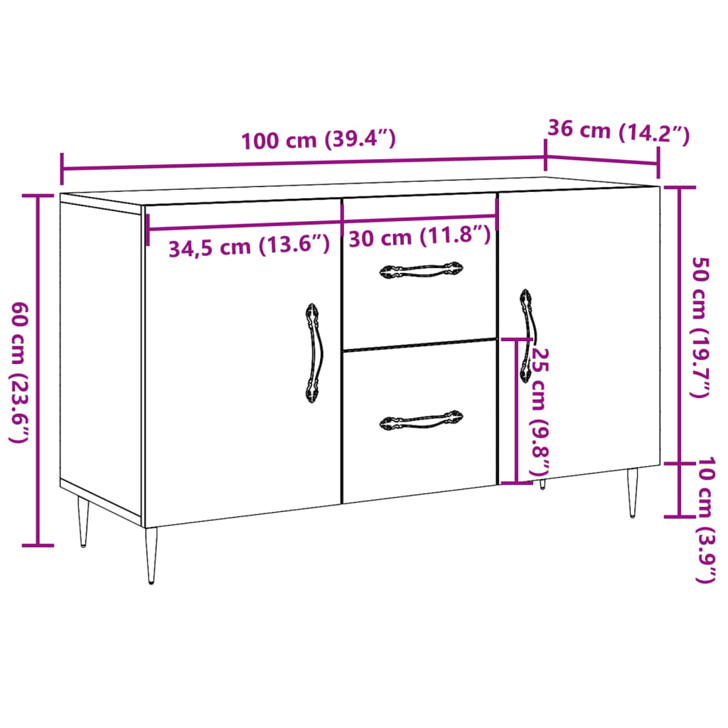 Buffet chêne artisanal 100x36x60 cm bois d'ingénierie - XIOS
