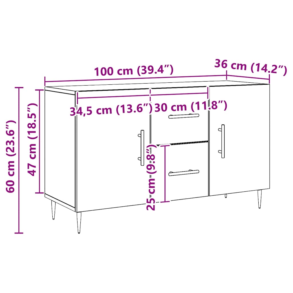 Buffet chêne artisanal 100x36x60 cm bois d'ingénierie - XIOS