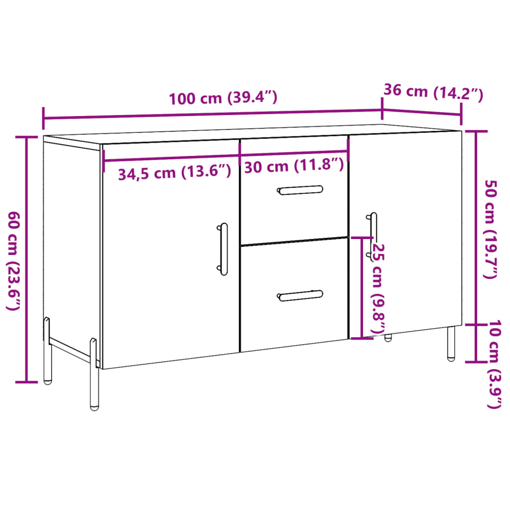Buffet vieux bois 100x36x60 cm bois d'ingénierie - XIOS
