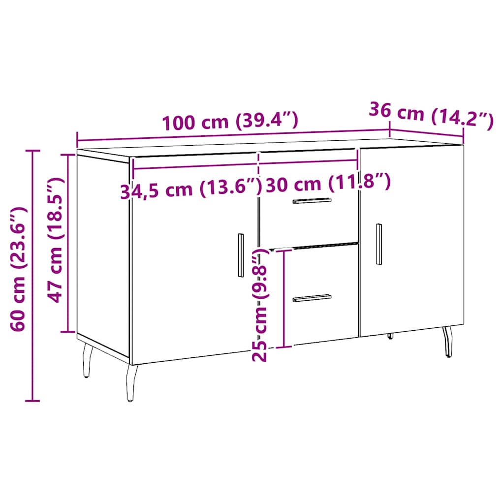 Buffet chêne artisanal 100x36x60 cm bois d'ingénierie - XIOS