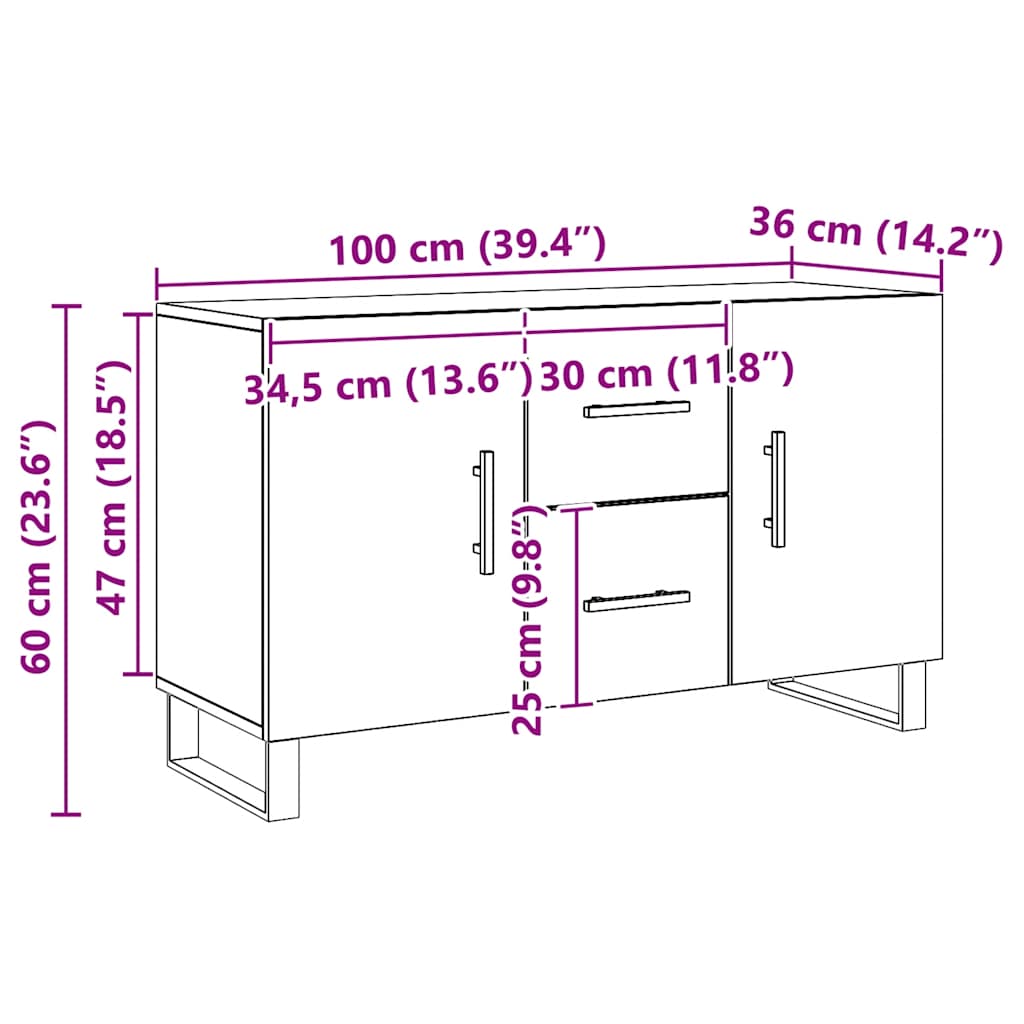 Buffet chêne artisanal 100x36x60 cm bois d'ingénierie