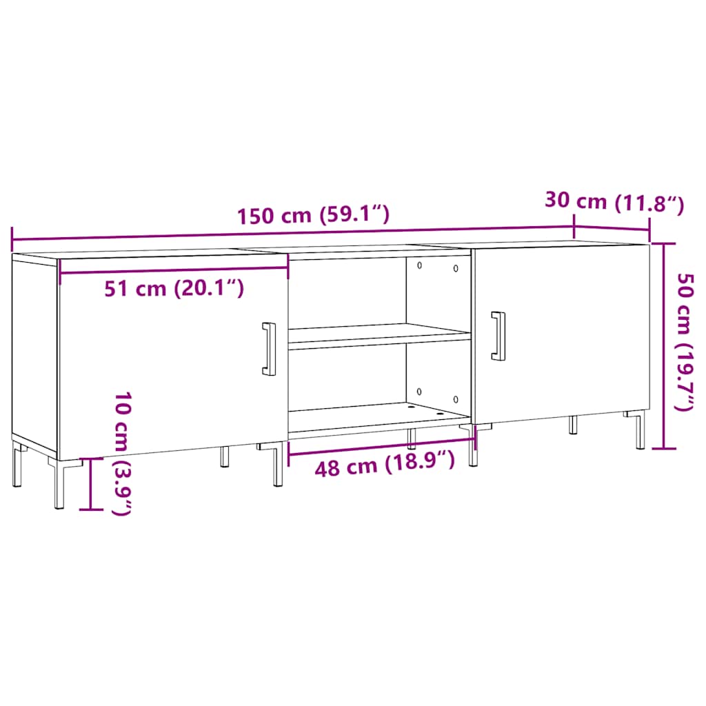 Meuble TV vieux bois 150x30x50 cm bois d'ingénierie - XIOS