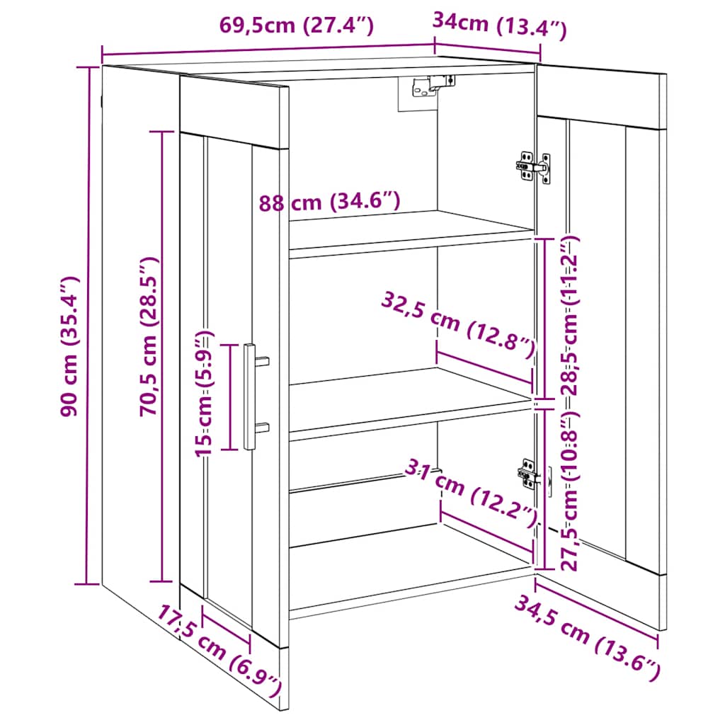 Buffet chêne artisanal 69,5x34x90 cm bois d'ingénierie - XIOS