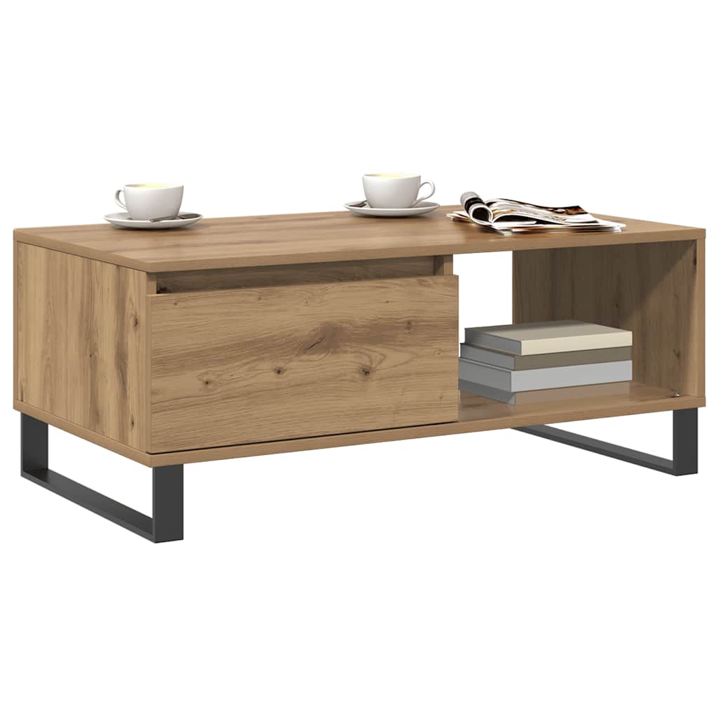 Table basse chêne artisanal 90x50x36,5 cm bois d'ingénierie - XIOS
