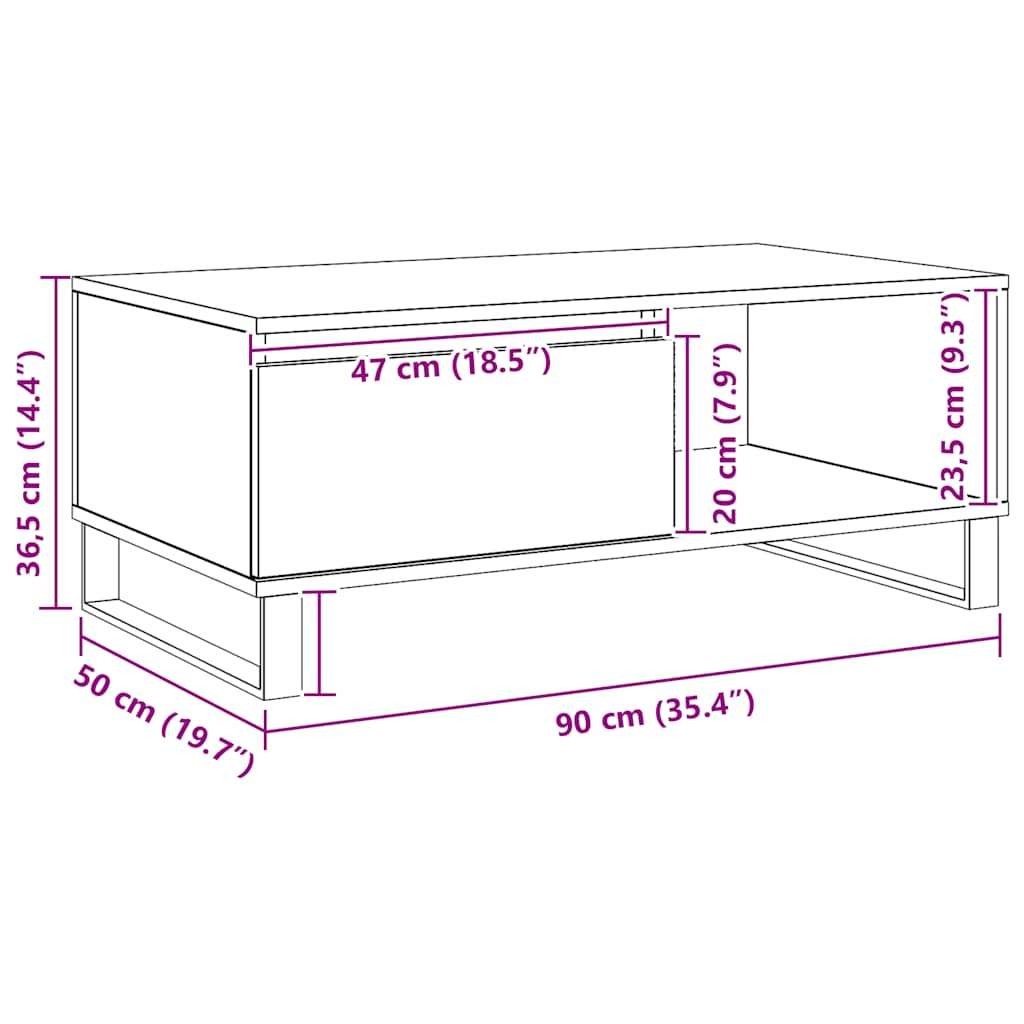 Table basse chêne artisanal 90x50x36,5 cm bois d'ingénierie - XIOS