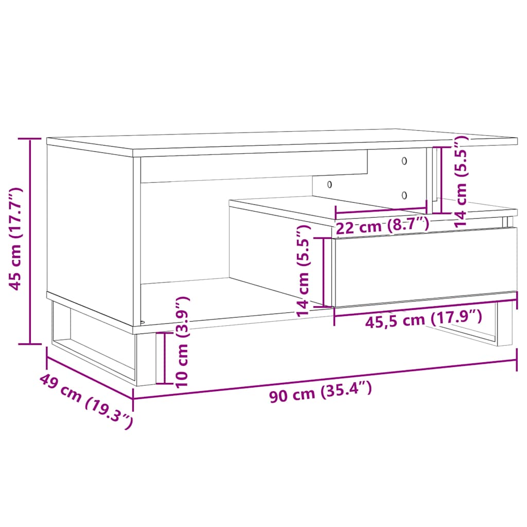 Table basse vieux bois 90x49x45 cm bois d'ingénierie - XIOS