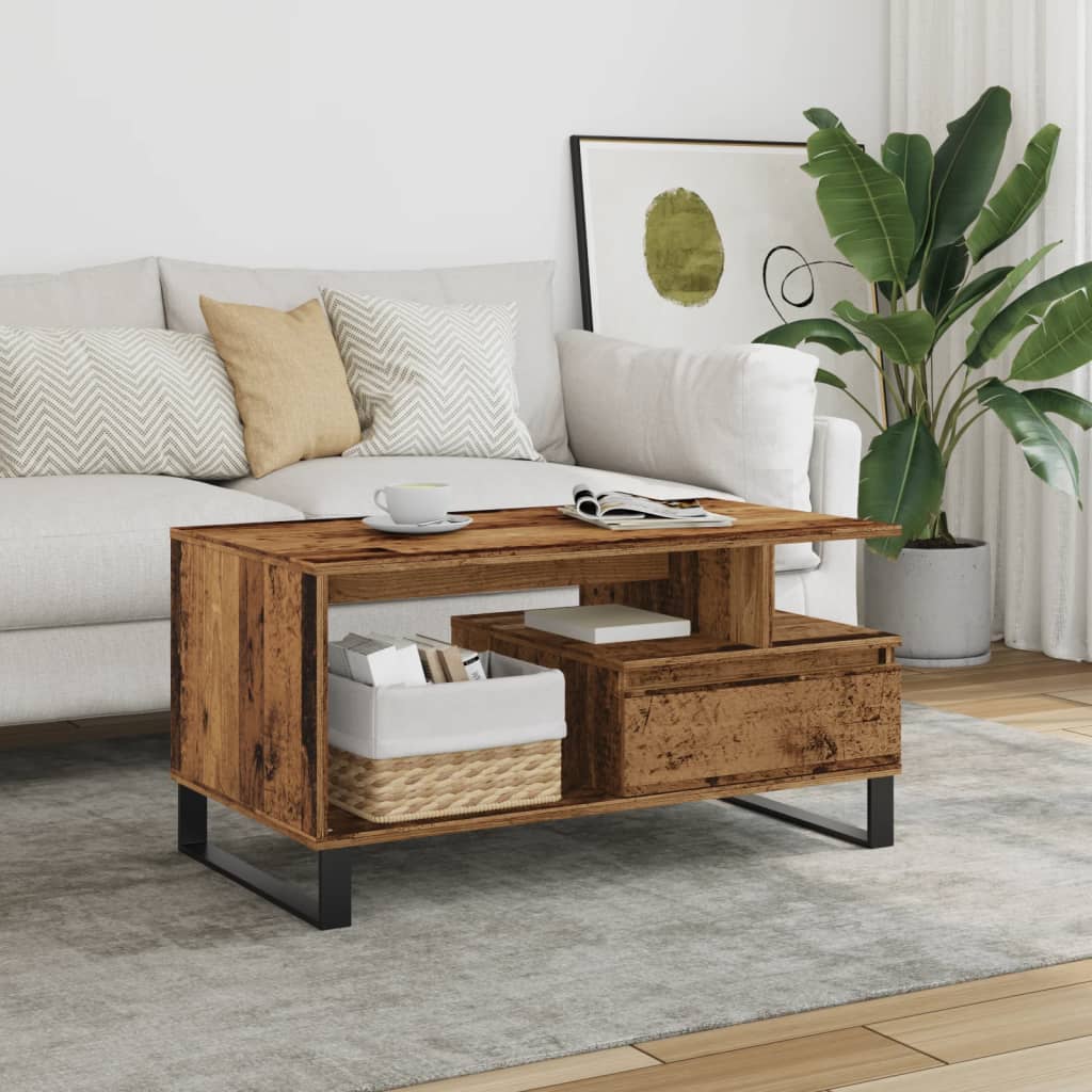 Table basse vieux bois 90x49x45 cm bois d'ingénierie - XIOS