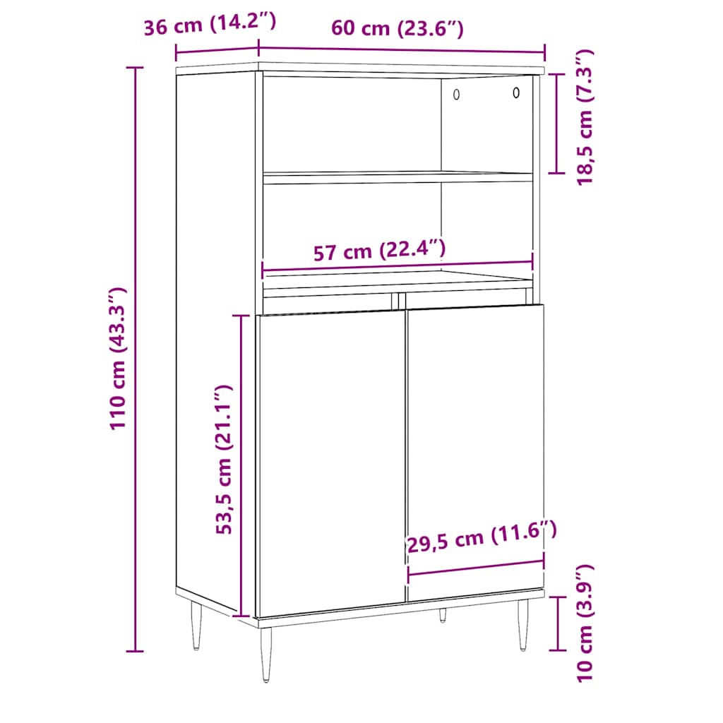 Buffet haut chêne artisanal 60x36x110 cm bois d'ingénierie - XIOS