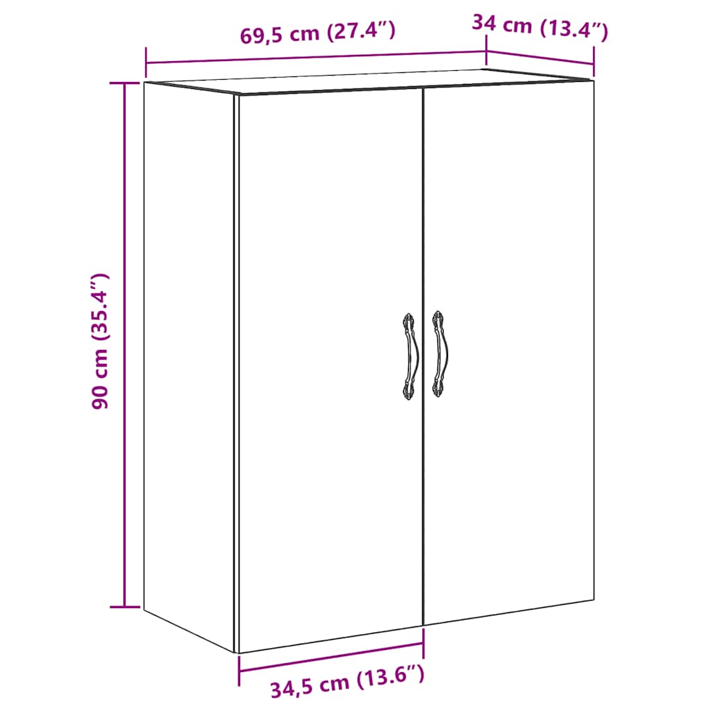 Armoire murale chêne artisanal 69,5x34x90 cm bois d'ingénierie - XIOS