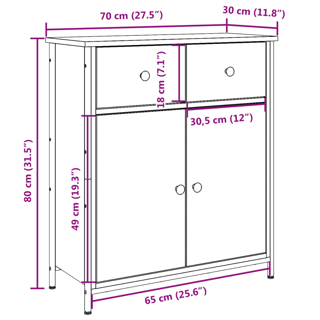Buffet vieux bois 70x30x80 cm bois d'ingénierie - XIOS