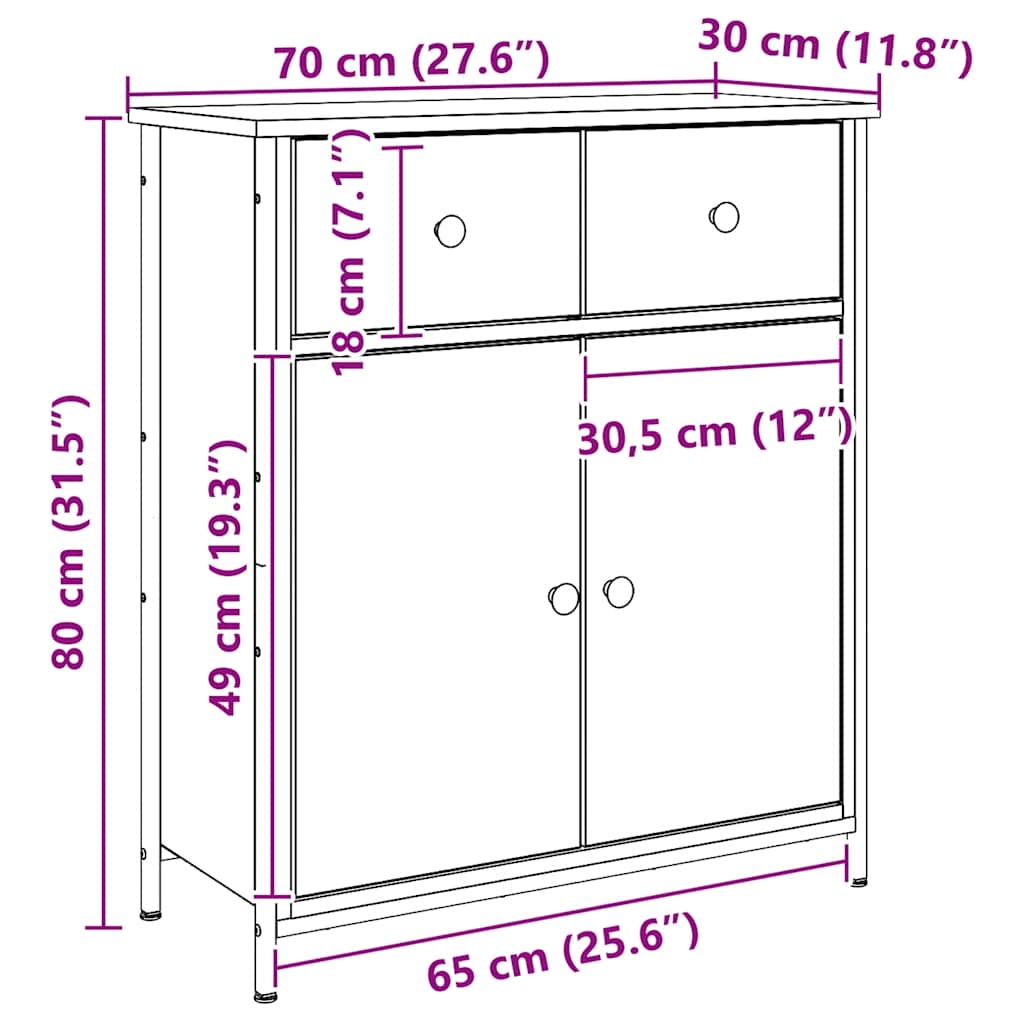 Buffet chêne artisanal 70x30x80 cm bois d'ingénierie - XIOS