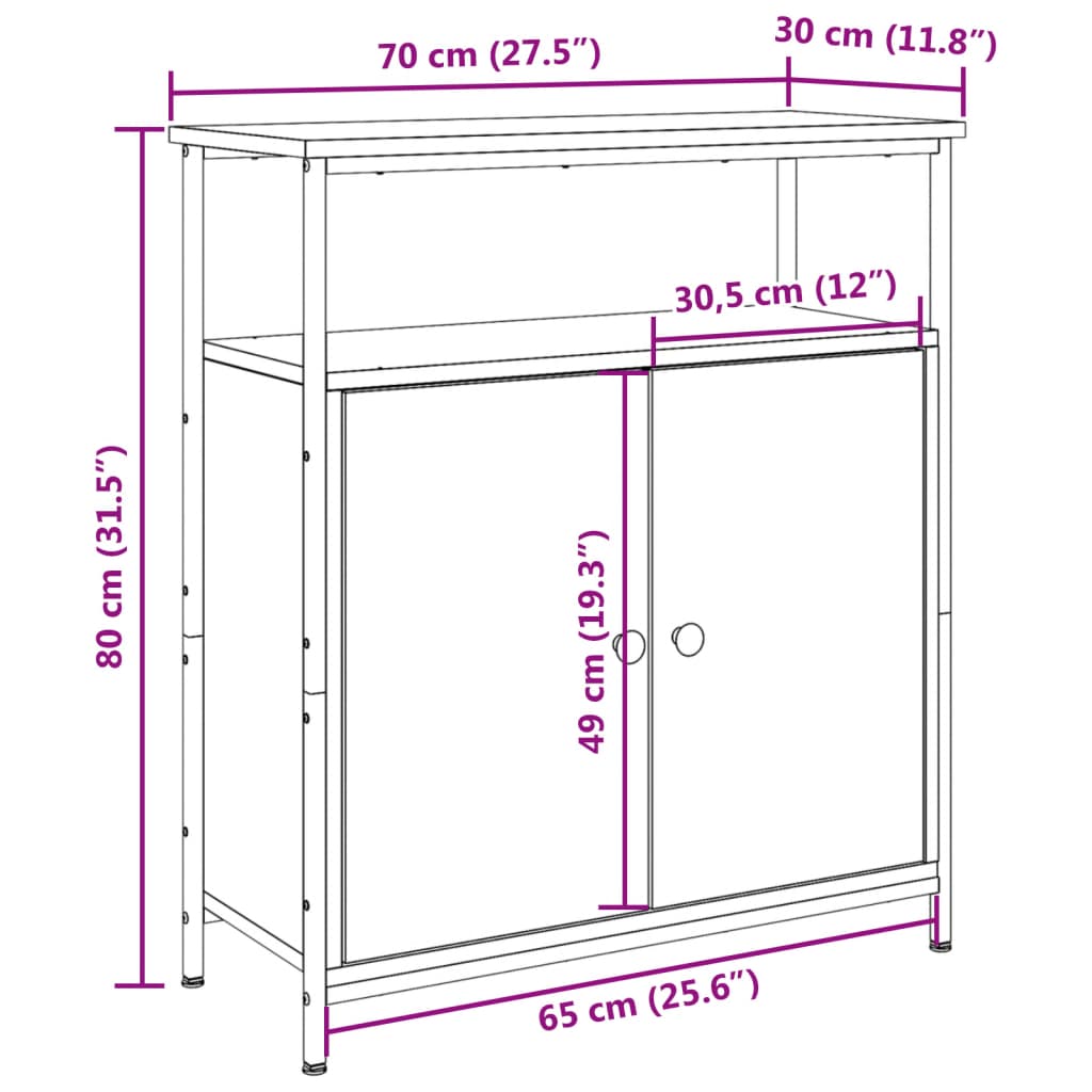 Buffet vieux bois 70x30x80 cm bois d'ingénierie - XIOS