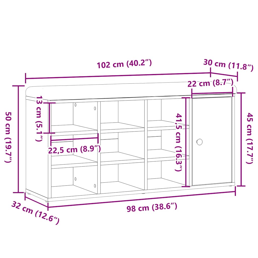 Banc à chaussures vieux bois 102x32x50 cm bois d'ingénierie - XIOS