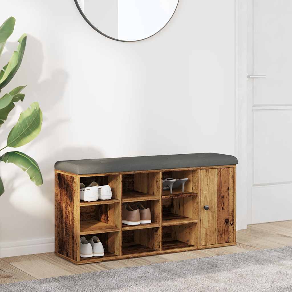Banc à chaussures vieux bois 102x32x50 cm bois d'ingénierie - XIOS