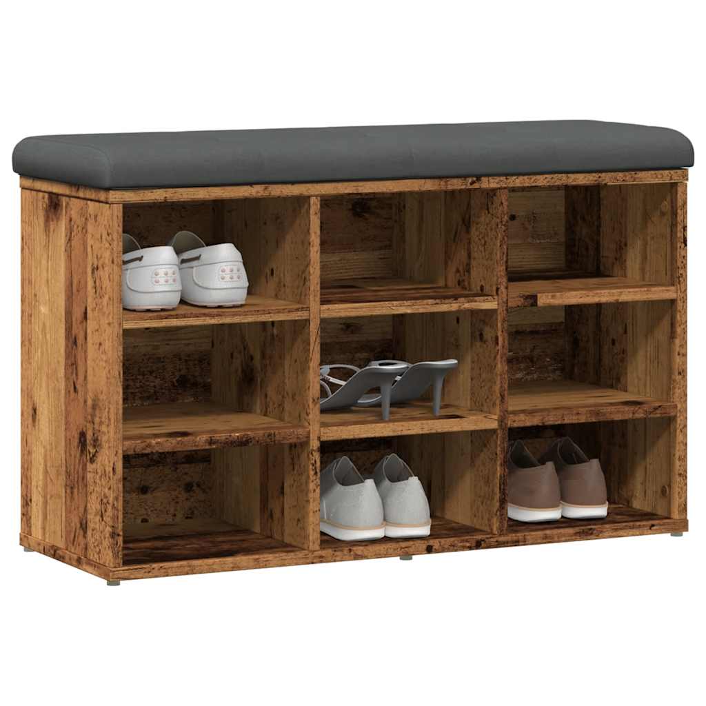 Banc à chaussures vieux bois 82x32x50 cm bois d'ingénierie - XIOS