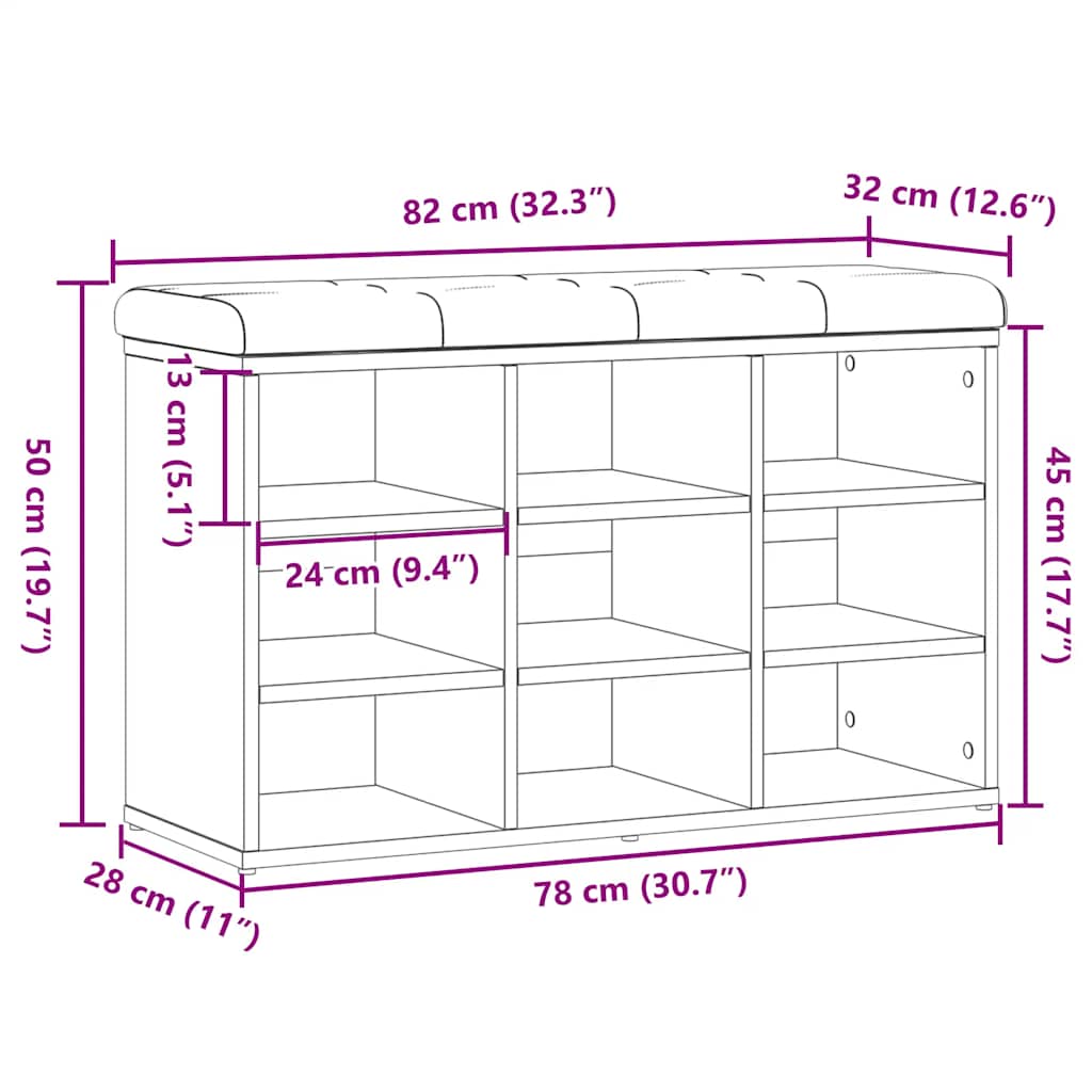 Banc à chaussures vieux bois 82x32x50 cm bois d'ingénierie - XIOS