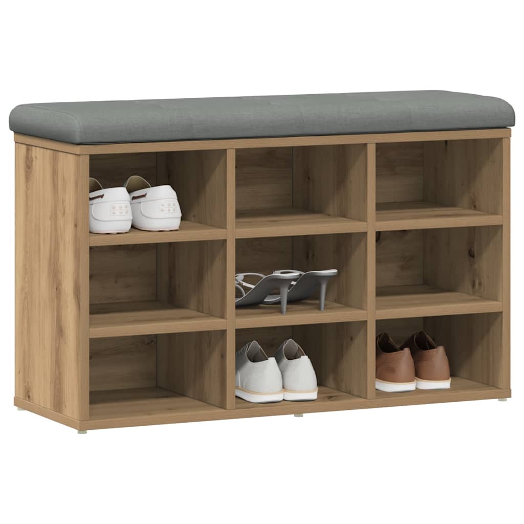 Banc à chaussures chêne artisanal 82x32x50 cm bois d'ingénierie - XIOS