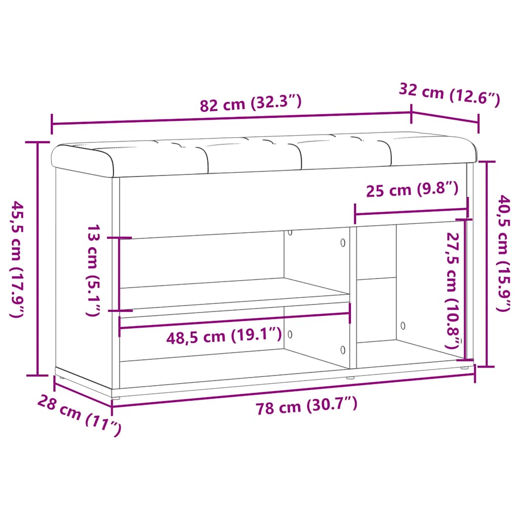 Banc à chaussures vieux bois 82x32x45,5 cm bois d'ingénierie - XIOS