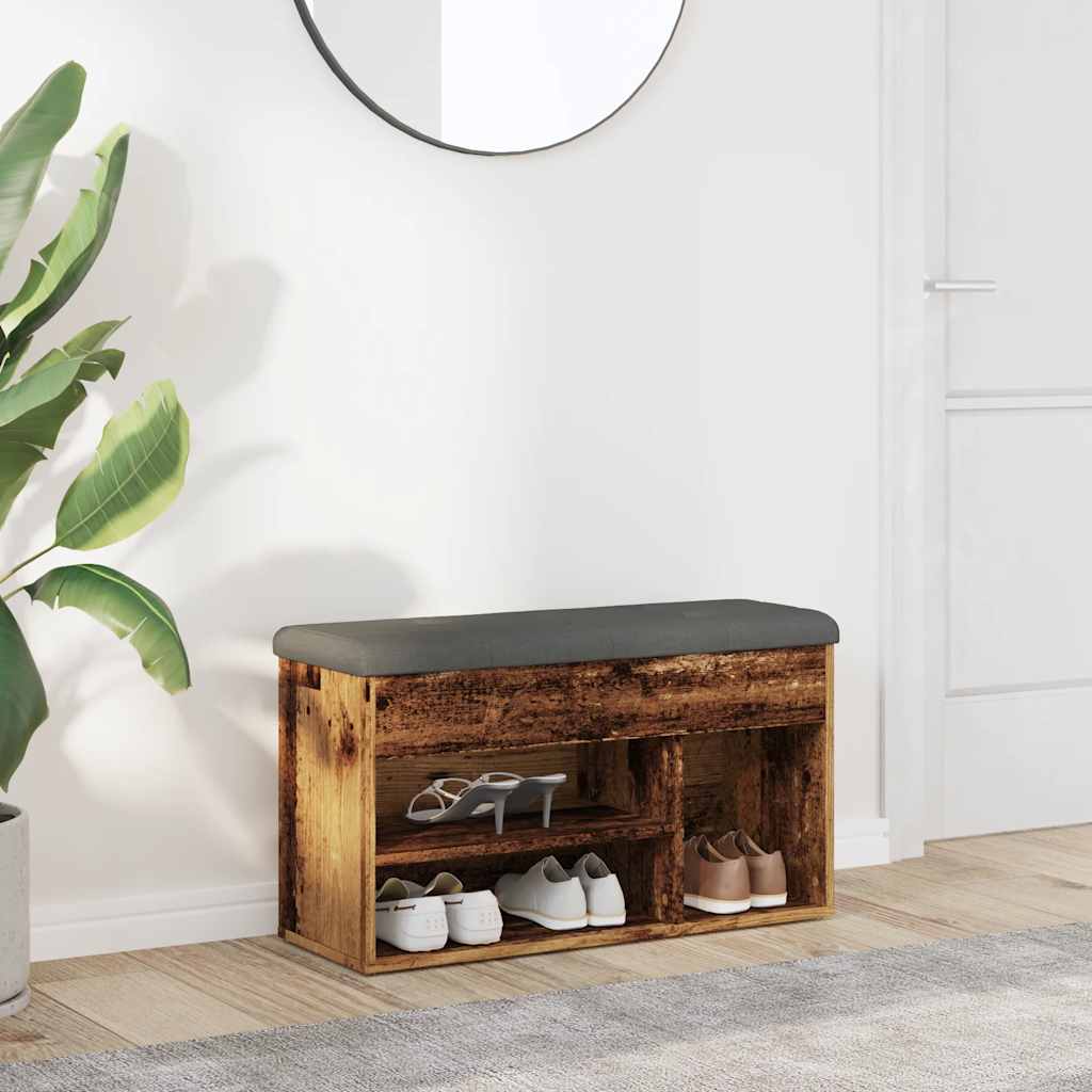 Banc à chaussures vieux bois 82x32x45,5 cm bois d'ingénierie - XIOS