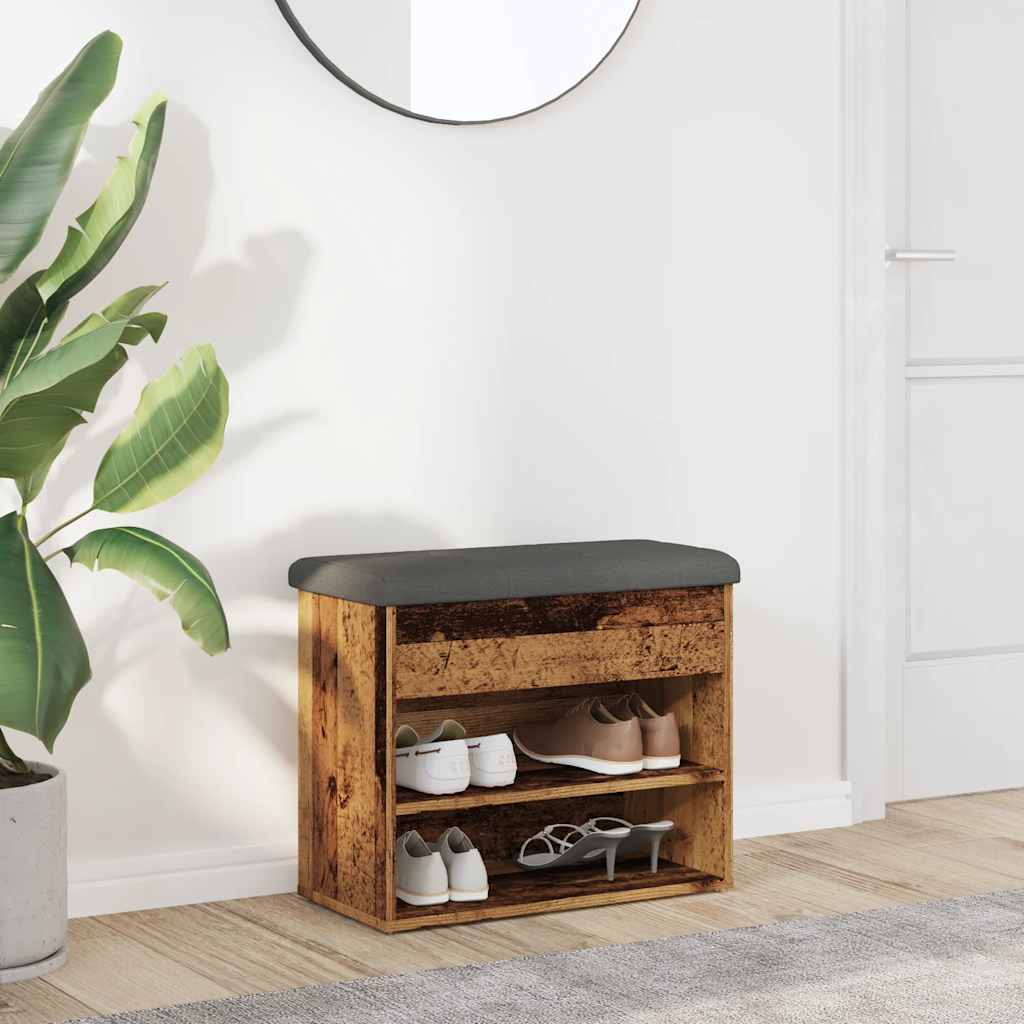 Banc à chaussures vieux bois 62x32x50 cm bois d'ingénierie - XIOS