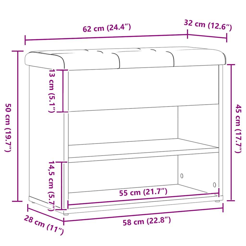 Banc à chaussures chêne artisanal 62x32x50 cm bois d'ingénierie - XIOS