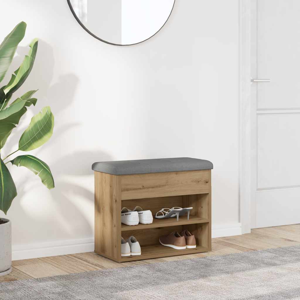 Banc à chaussures chêne artisanal 62x32x50 cm bois d'ingénierie - XIOS