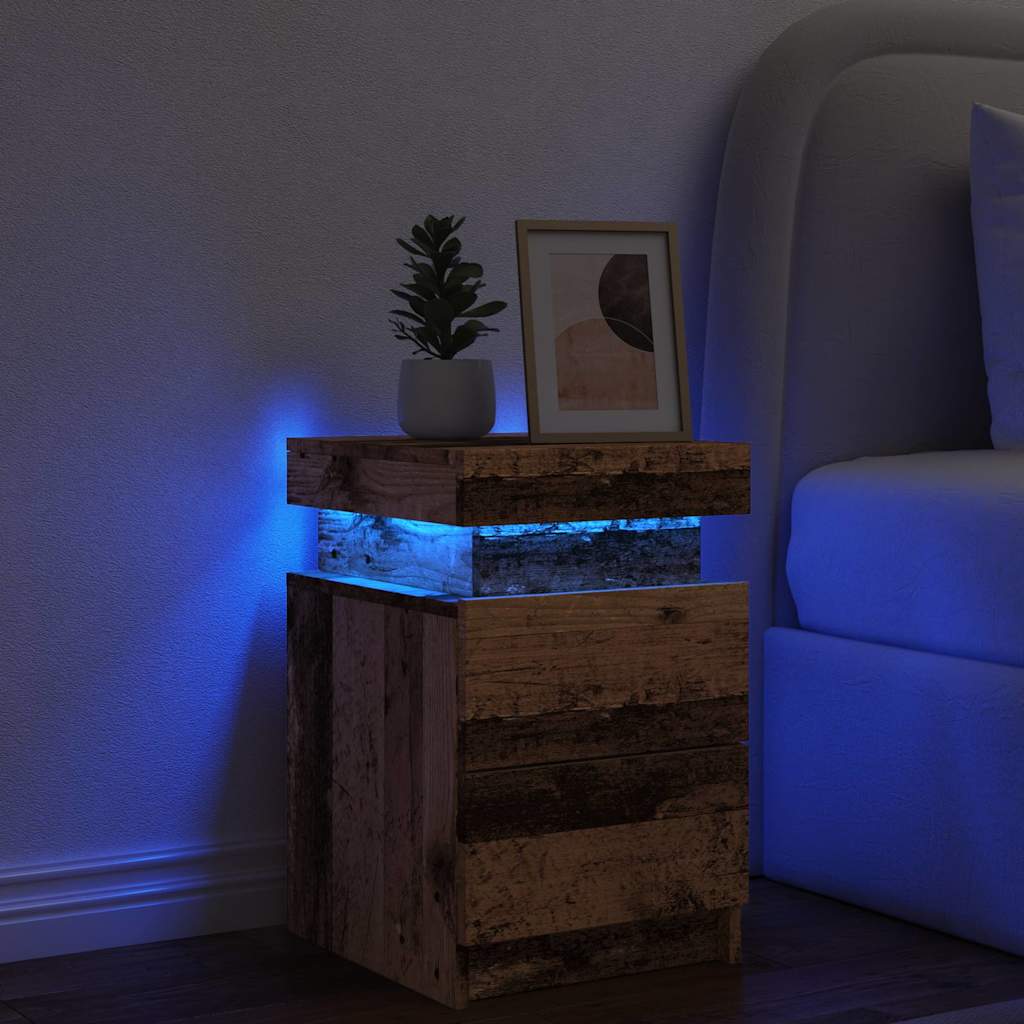 Table de chevet et LED vieux bois 35x39x55 cm bois d'ingénierie - XIOS